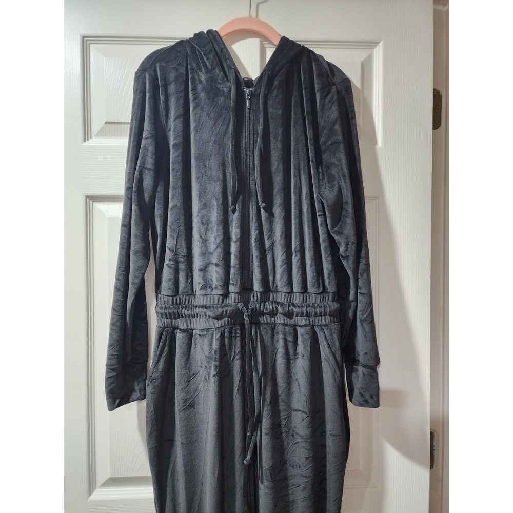 G by Giuliana LounGy Velour Hooded Jogger Jumpsuit in Black, Size L Regular